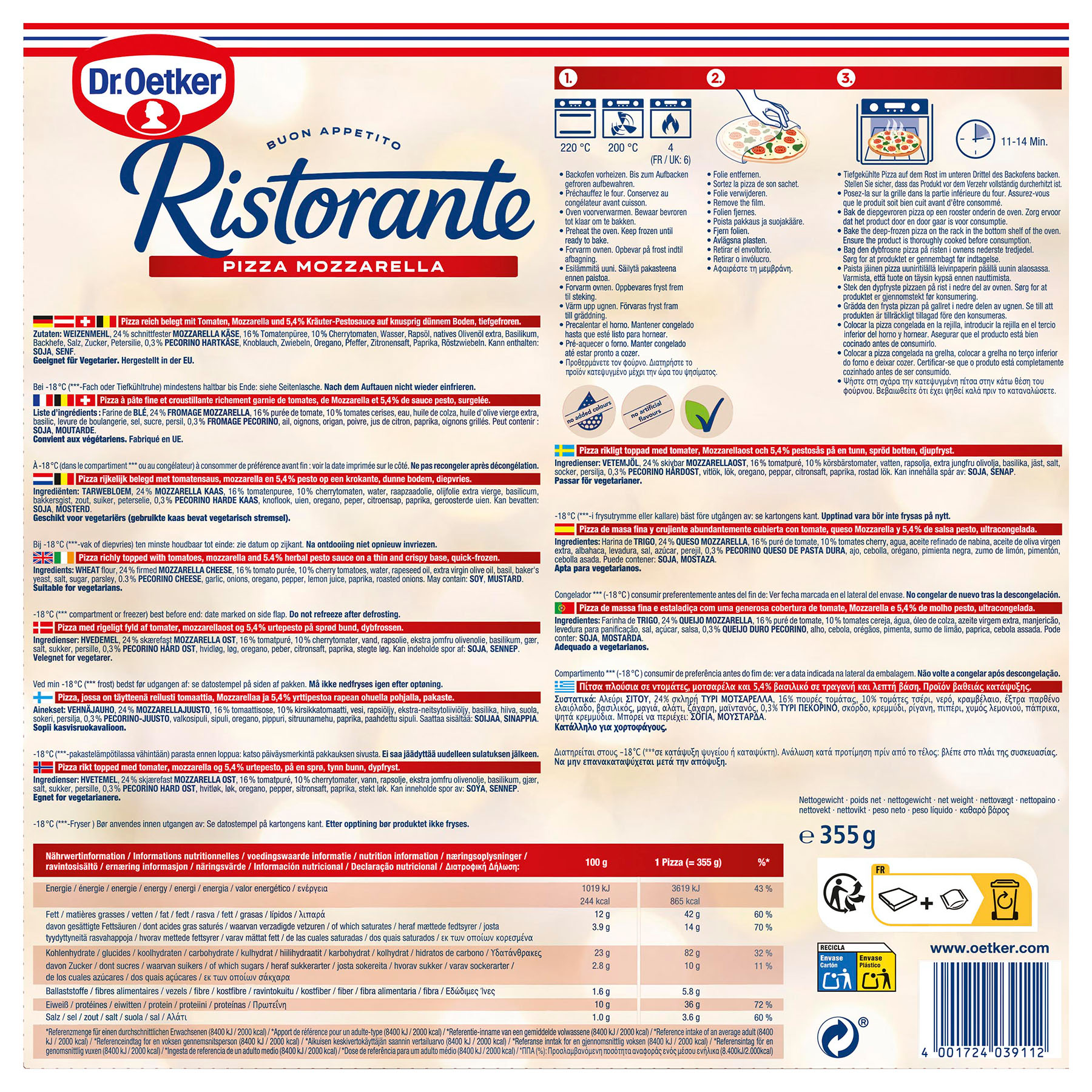 PIZZA MOZZARELLA RISTORANTE DR OETKER 355G