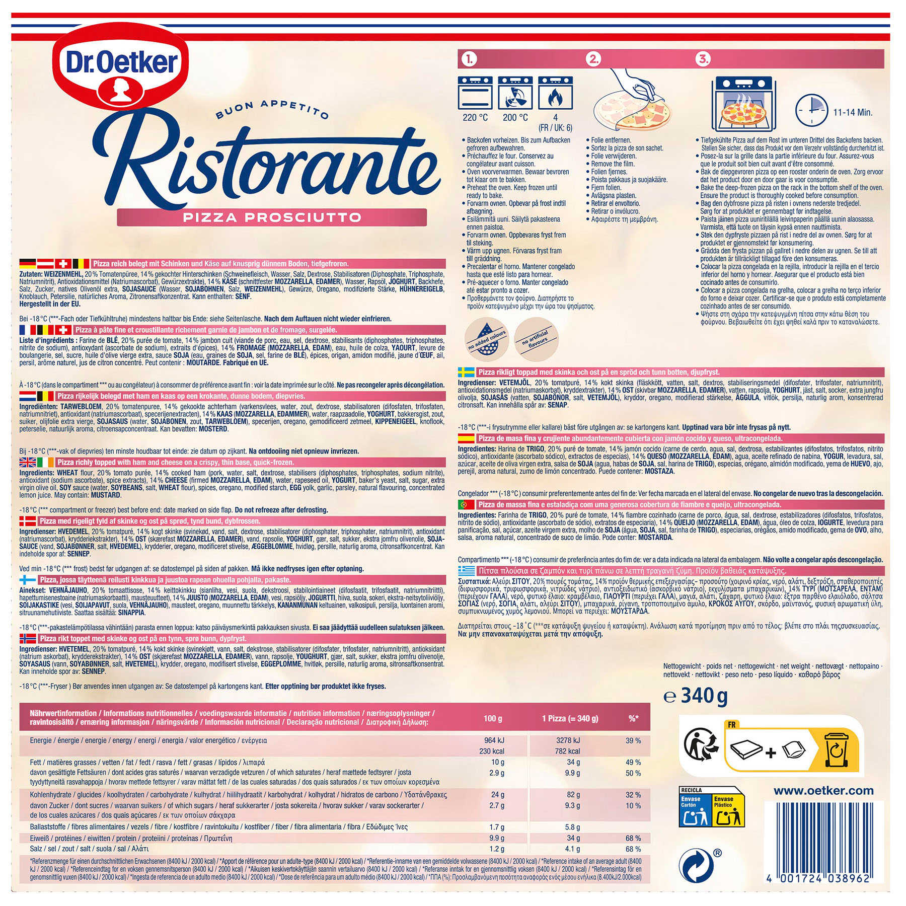 Pizza jamon queso ristorante Dr oetker 340g