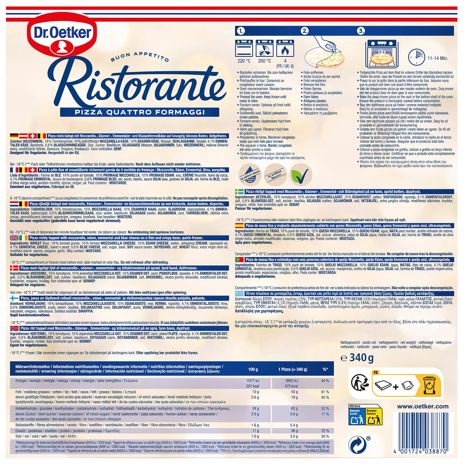 Pizza 4 quesos ristorante Dr oetker 340g